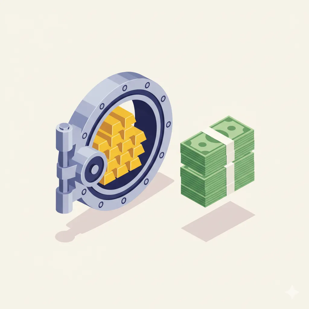 Gold bars stored inside a secure vault with cash bundles, symbolizing trusted gold loan in Palakkad