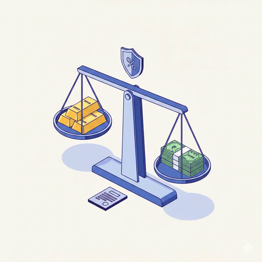 Balance scale comparing gold value and loan amount, explaining how gold loan in Palakkad works